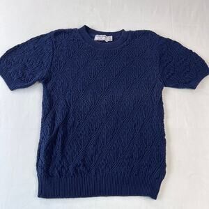 Alfred Dunner Vintage Navy Blue Short Sleeve Sweater Women's Size Medium Petite